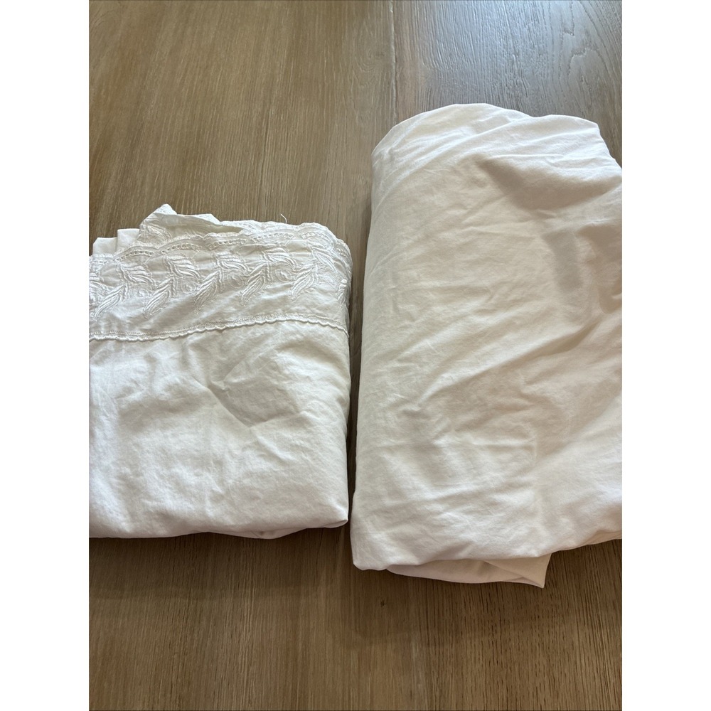 Europa Queen Sheet Set W/ Embroidered Eyelet Edge White READ DESCRIPTION